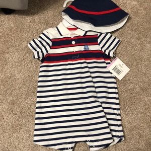 Sailor striped romper and bucket hat